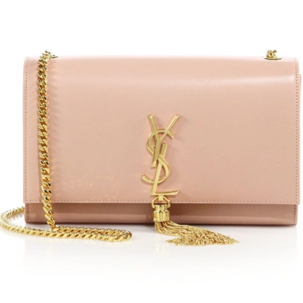 💯🥰SAINT LAURENT Grain De Poudre Medium Classic Kate Tassel Satchel Pale Blush